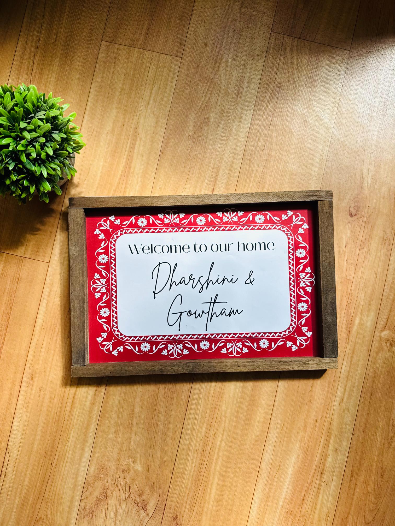 Red floral vintage wooden resin frame